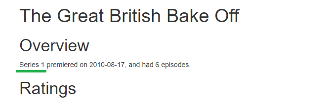 Screenshot of the rendered html where code is now shown as text "Series 1"